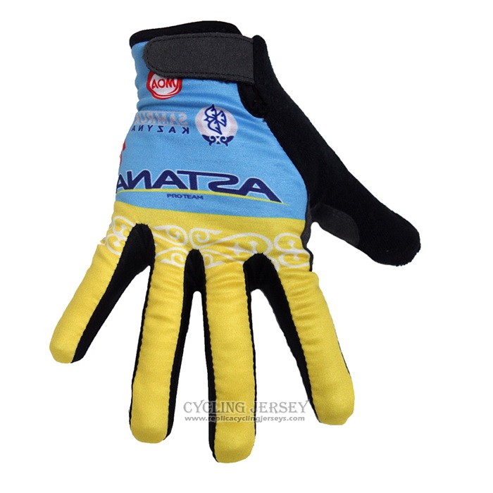 2020 Astana Full Finger Gloves Cycling Yellow Blue